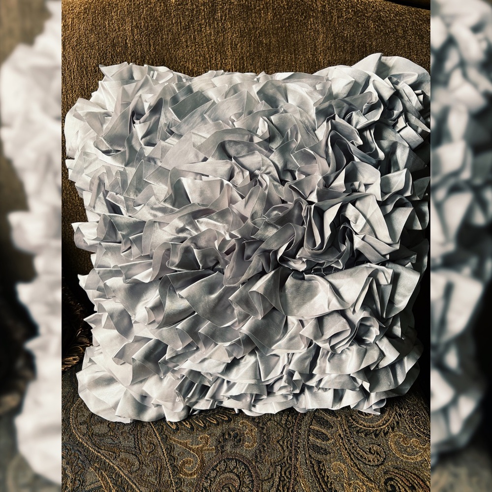Silver Ruffle Decorative Pillow